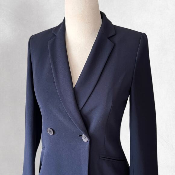 Vintage Double Breasted Blazer Suit Jacket 4P Navy Blue Tailored Minimalist - Picture 6 of 10